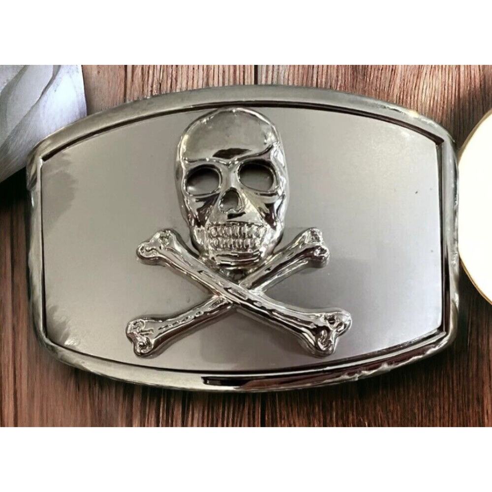 3D Skull and Bones Crossbones Design Silver Color Belt Buckle New Fast Ship - Picture 4 of 12